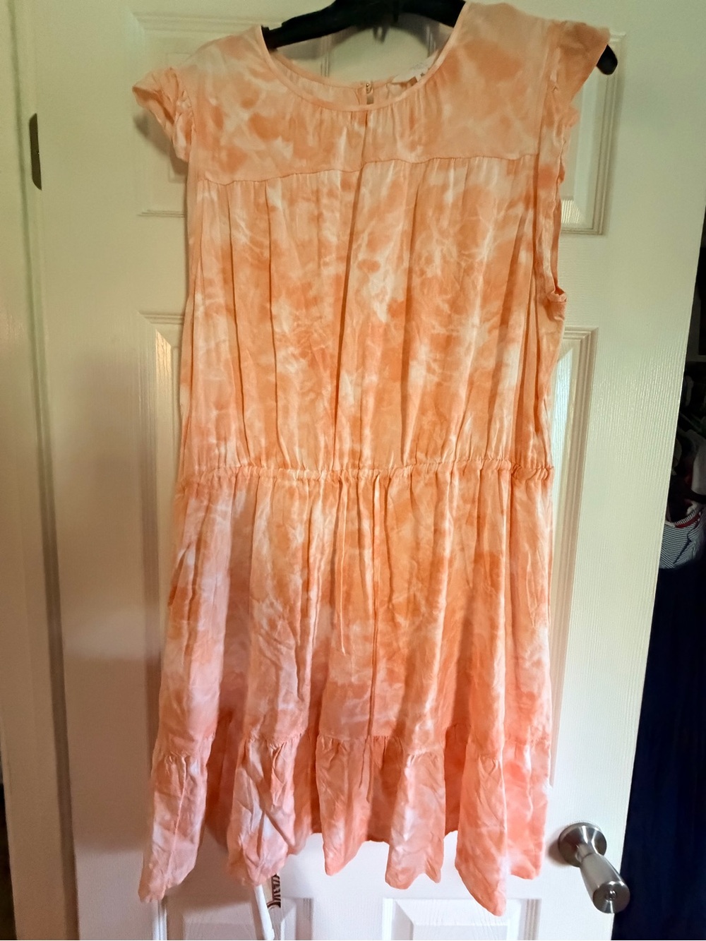 Time and Tru Peach Tie-Dye Casual Flutter Dress